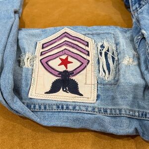 Free People Blue Jeans with Pink and Red Patch